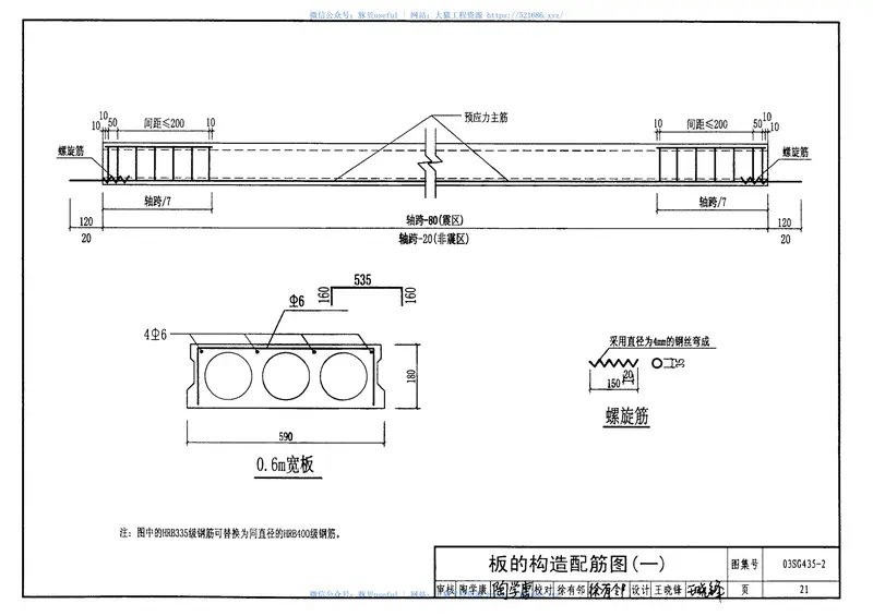 03SG435-2预应力混凝土圆孔板(预应力钢筋为螺旋肋钢丝,跨度4.8m～7.2m) 预览图
