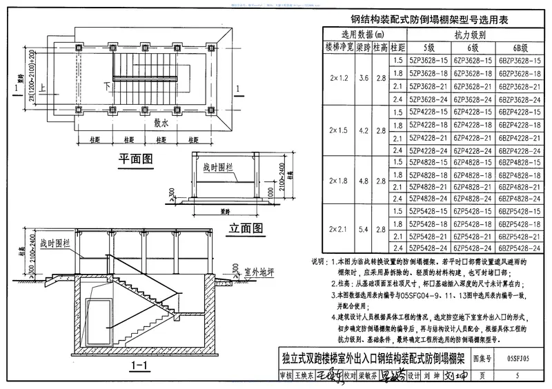 05SFJ05防空地下室室外出入口部钢结构装配式防倒塌棚架建筑设计 预览图
