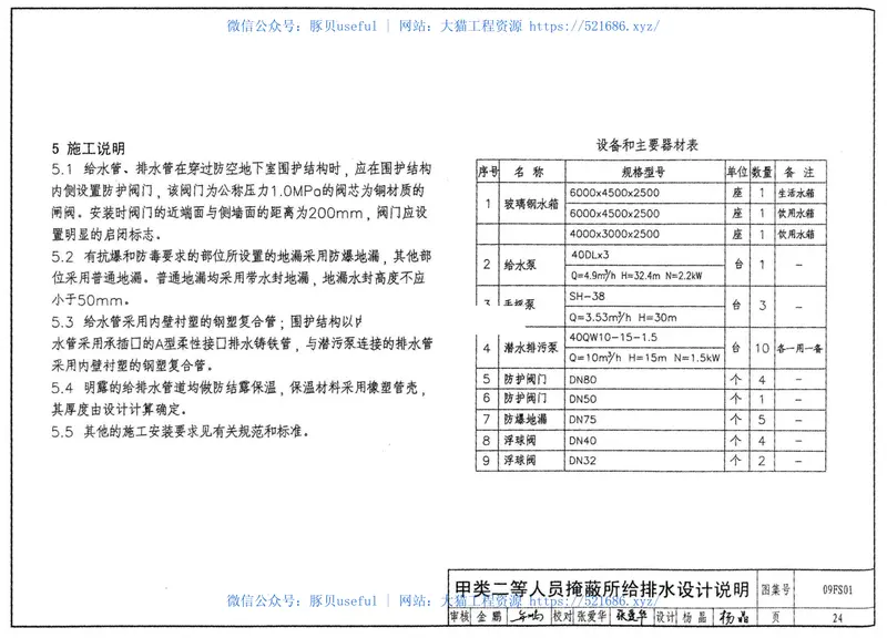 09FS01防空地下室给排水设计示例 预览图