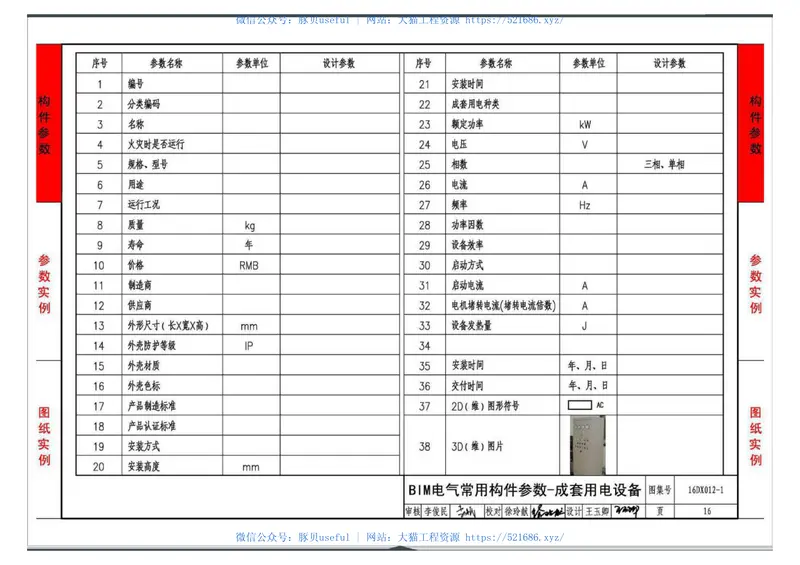 16DX012-1BIM建筑电气常用构件参数 预览图