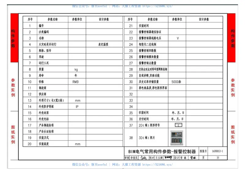 16DX012-1BIM建筑电气常用构件参数 预览图