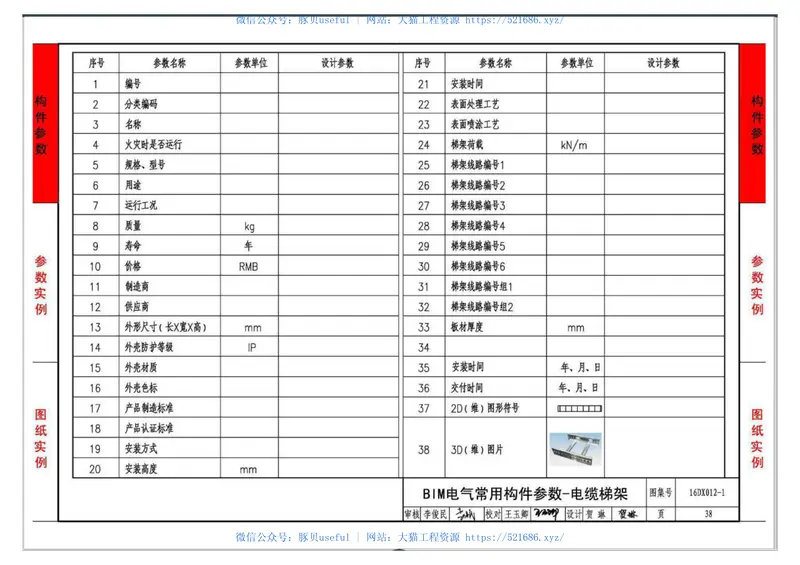 16DX012-1BIM建筑电气常用构件参数 预览图