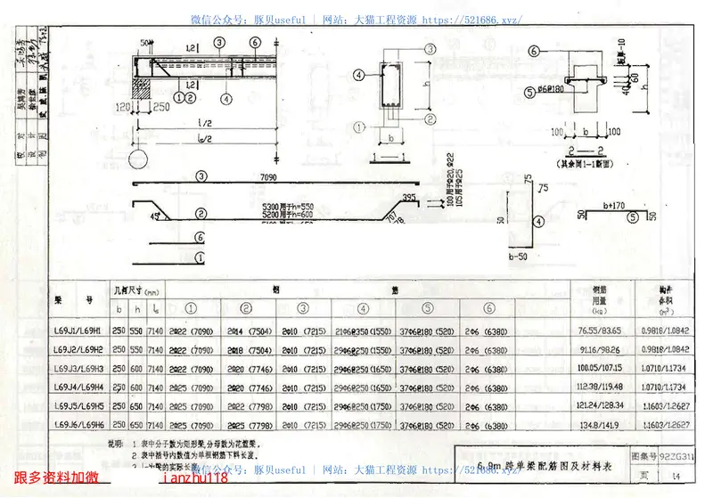92ZG311钢筋混凝土单梁(跨度4.5-7.2米) 预览图