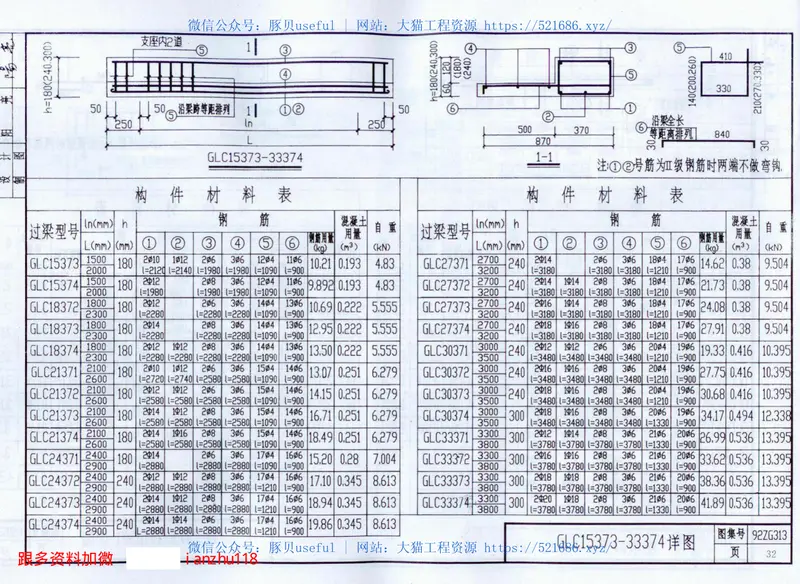 92ZG313钢筋混凝土过梁 预览图
