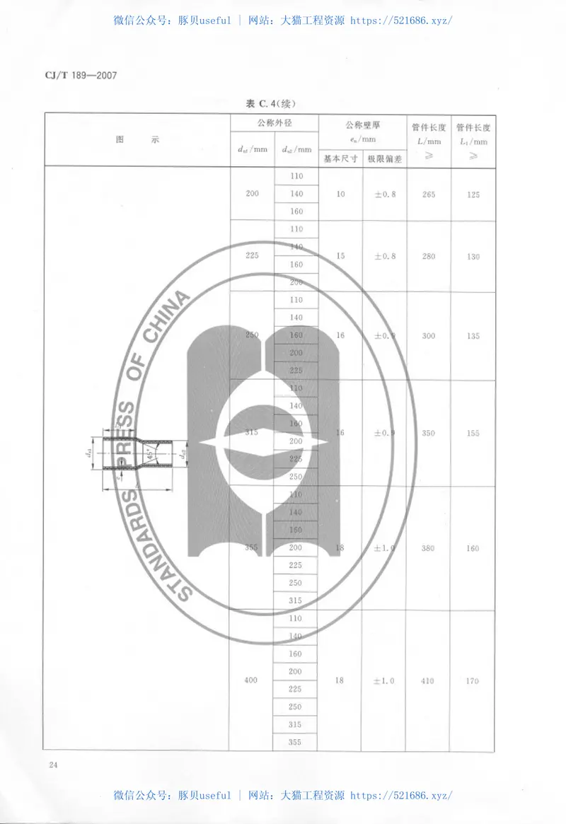 CJT189-2007钢丝网骨架塑料(聚乙烯)复合管材及管件 预览图