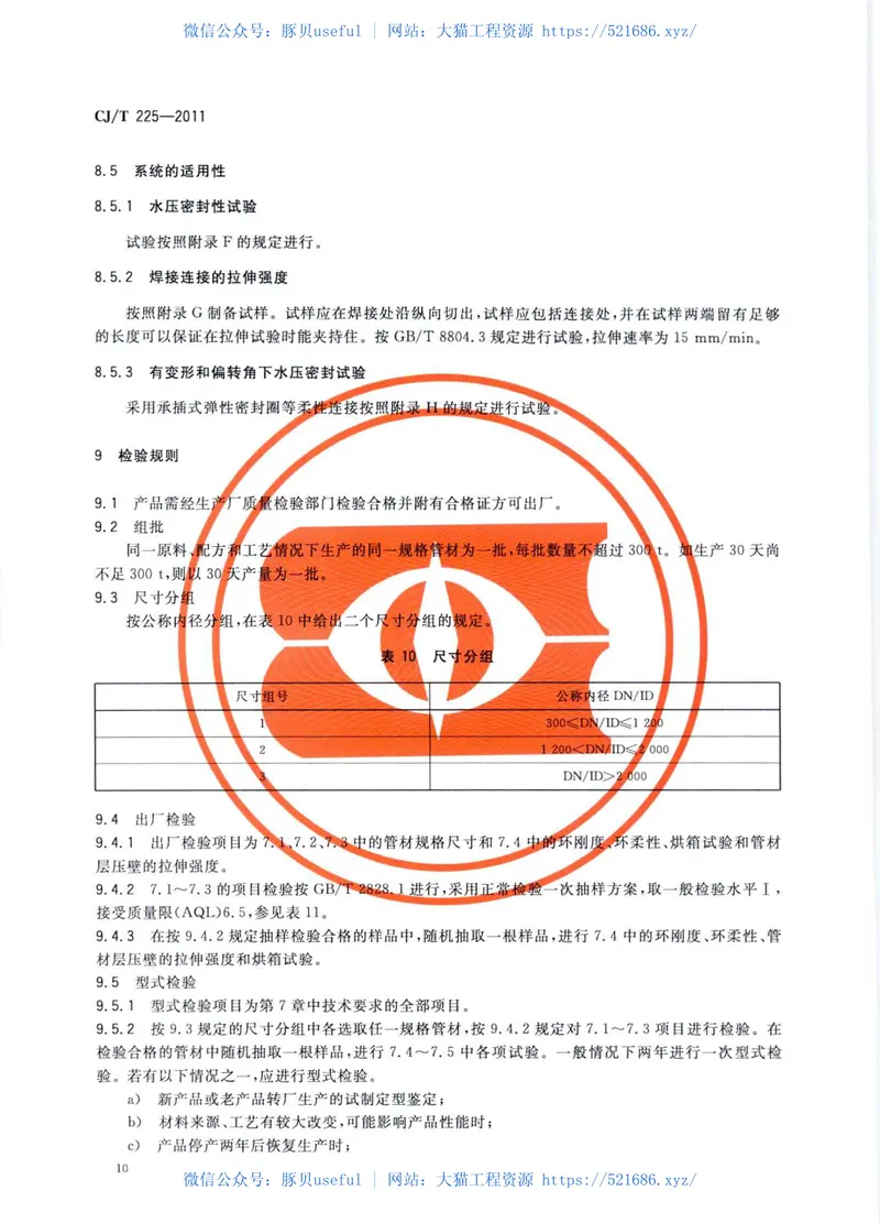CJT225-2011埋地排水用钢带增强聚乙烯(PE)螺旋波纹管 预览图