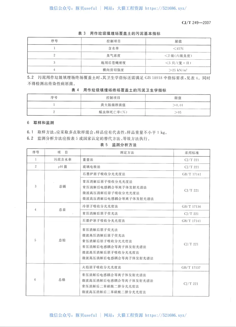 CJT249-2007城镇污水处理厂污泥处置混合填埋泥质 预览图