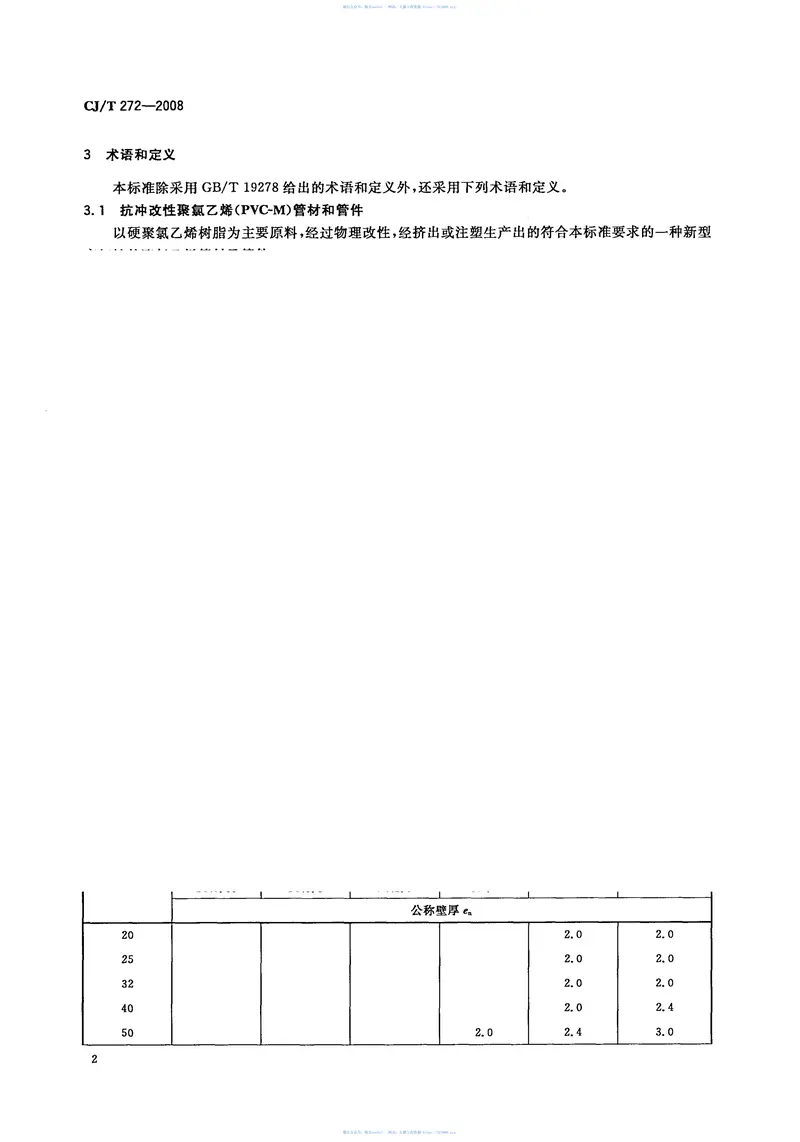 CJT272-2008给水用抗冲改性聚氯乙烯(PVCM)管材及管件 预览图