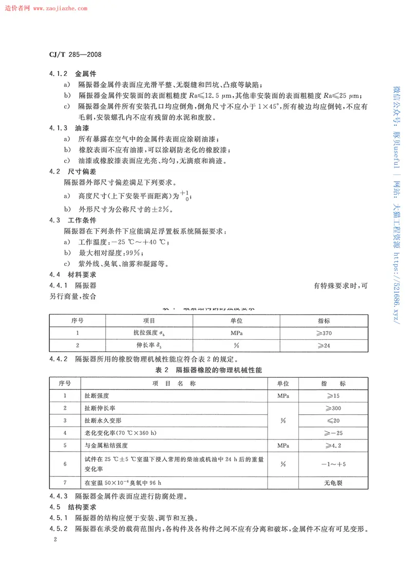 CJT285-2008城市轨道交通浮置板橡胶隔震器规范 预览图