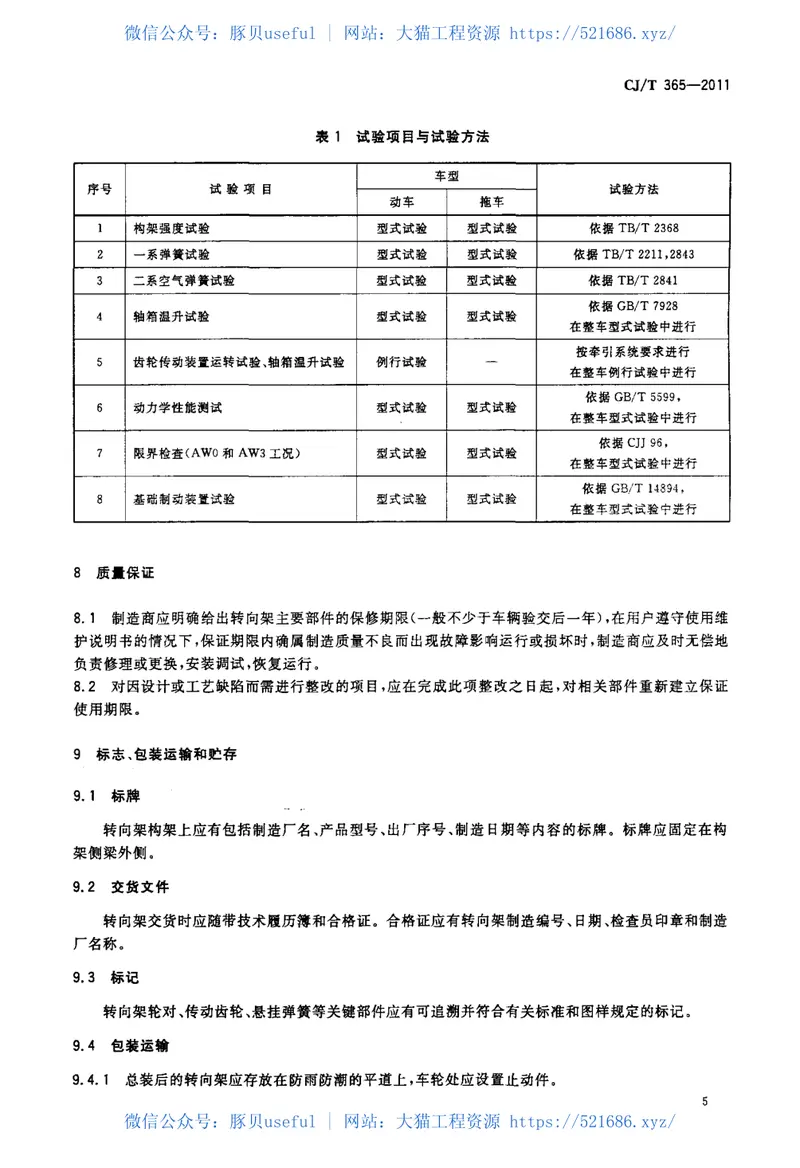 CJT365-2011地铁与轻轨车辆转向架技术条件 预览图
