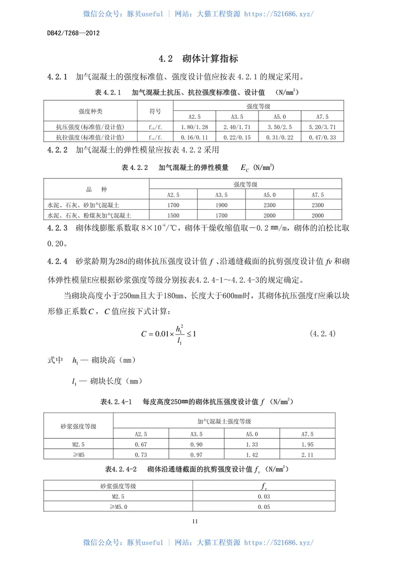DB42T268-2012蒸压加气混凝土砌块工程技术规程 预览图
