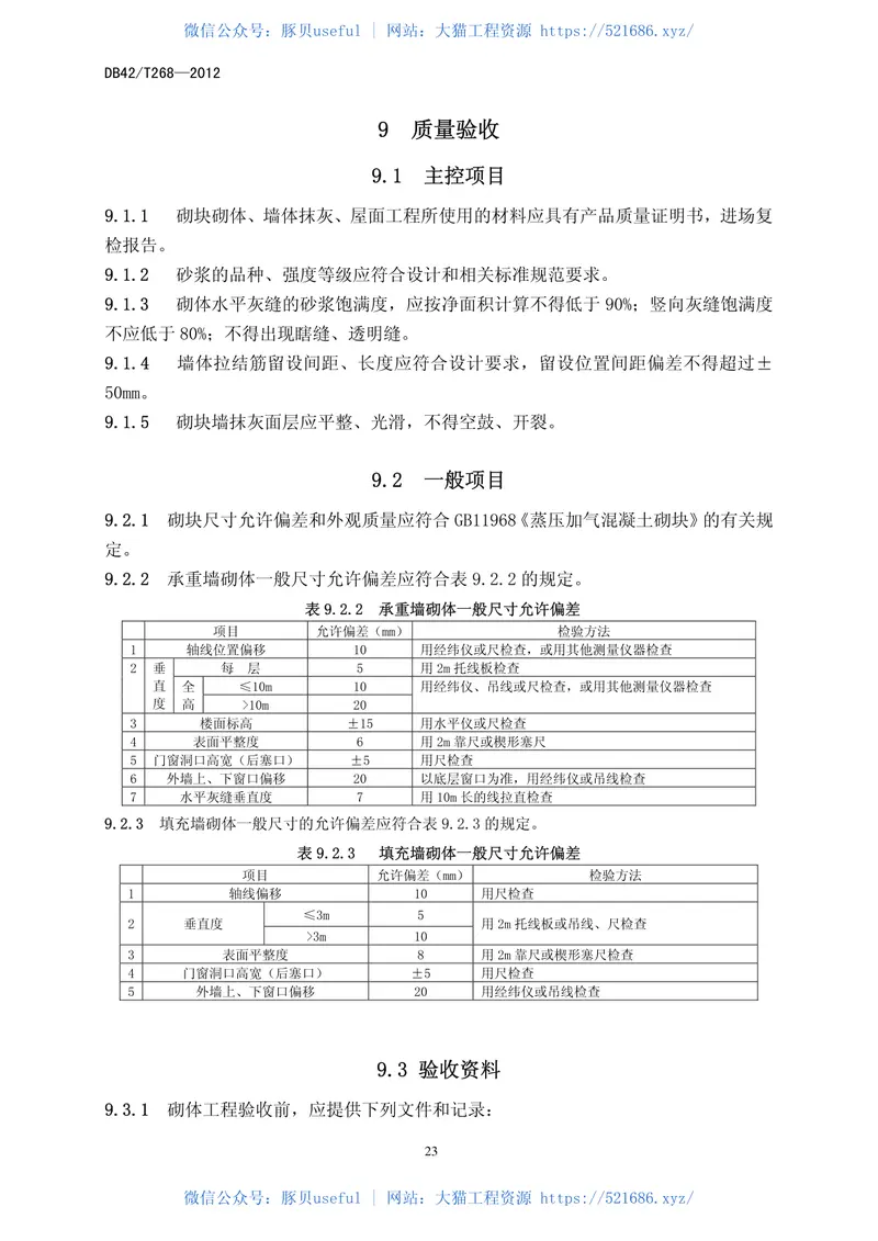 DB42T268-2012蒸压加气混凝土砌块工程技术规程 预览图