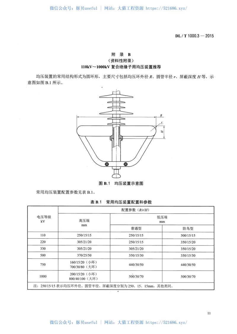 DLT1000.3-2015标称电压高于1000V架空线路用绝缘子使用导则第3部分交流系统用棒形悬式复合绝缘子 预览图