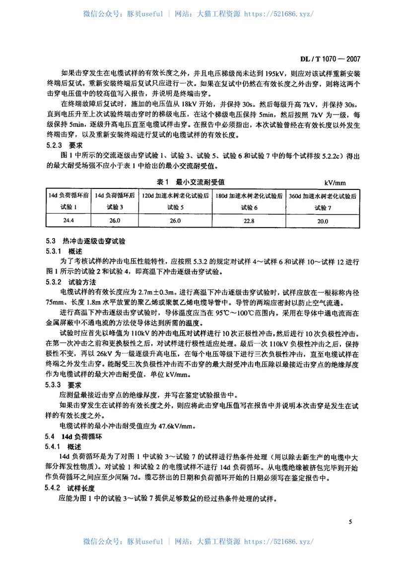 DLT1070-2007中压交联电缆抗水树性能鉴定试验方法和要求 预览图