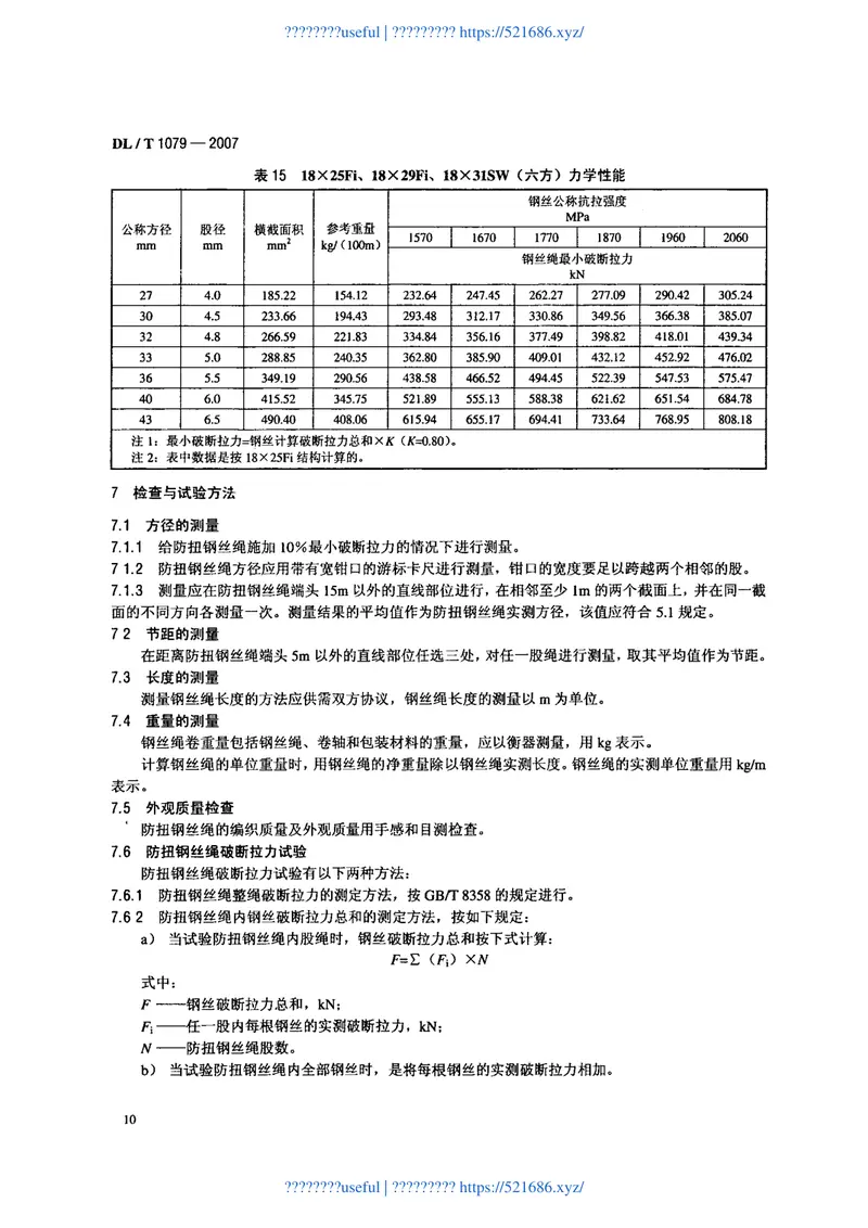 DLT1079-2007输电线路张力架线用防扭钢丝绳 预览图