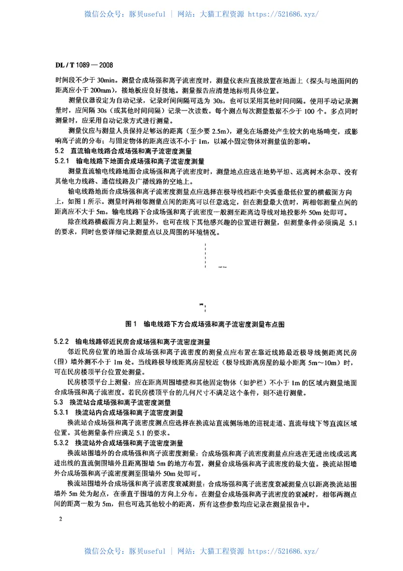 DLT1089-2008直流换流站与线路合成场强、离子流密度测试方法 预览图