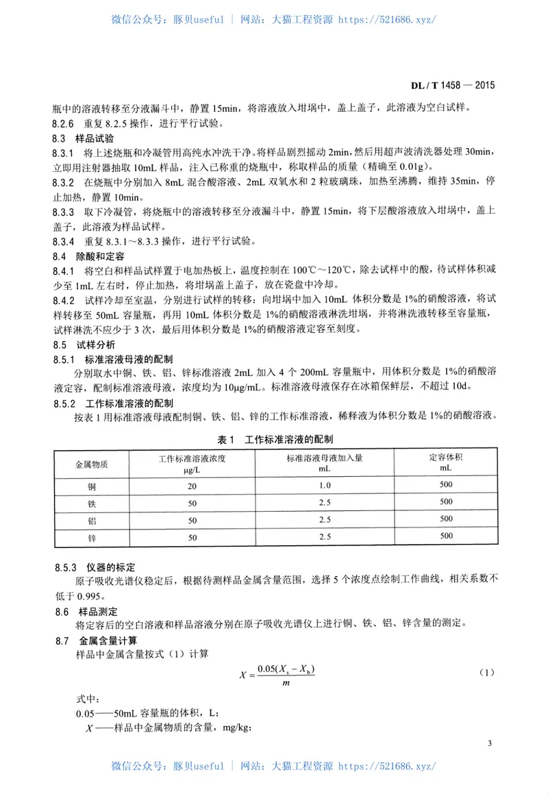 DLT1458-2015矿物绝缘油中铜、铁、铝、锌金属含量的测定原子吸收光谱法 预览图