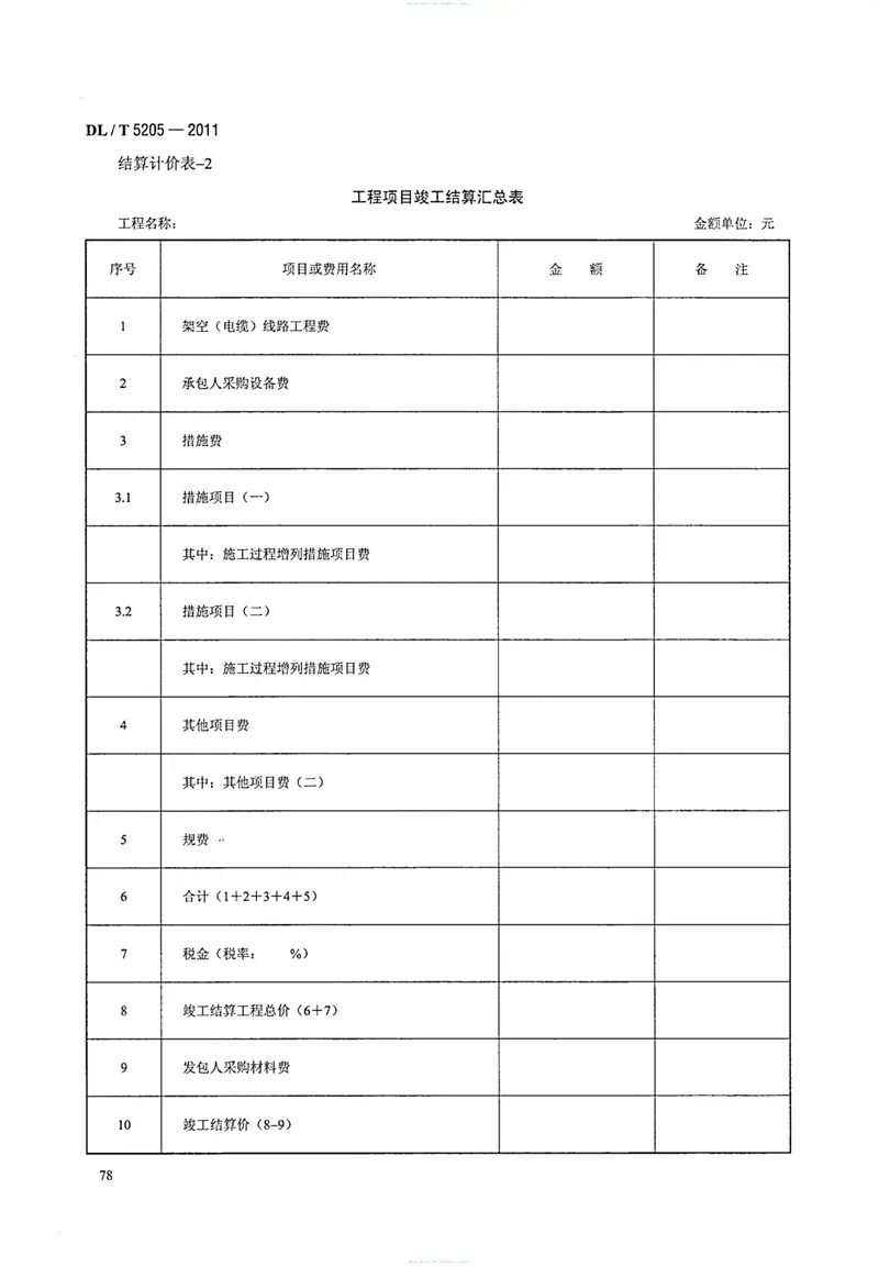 DLT5205-2011电力建设工程工程量清单计价规范输电线路工程 预览图