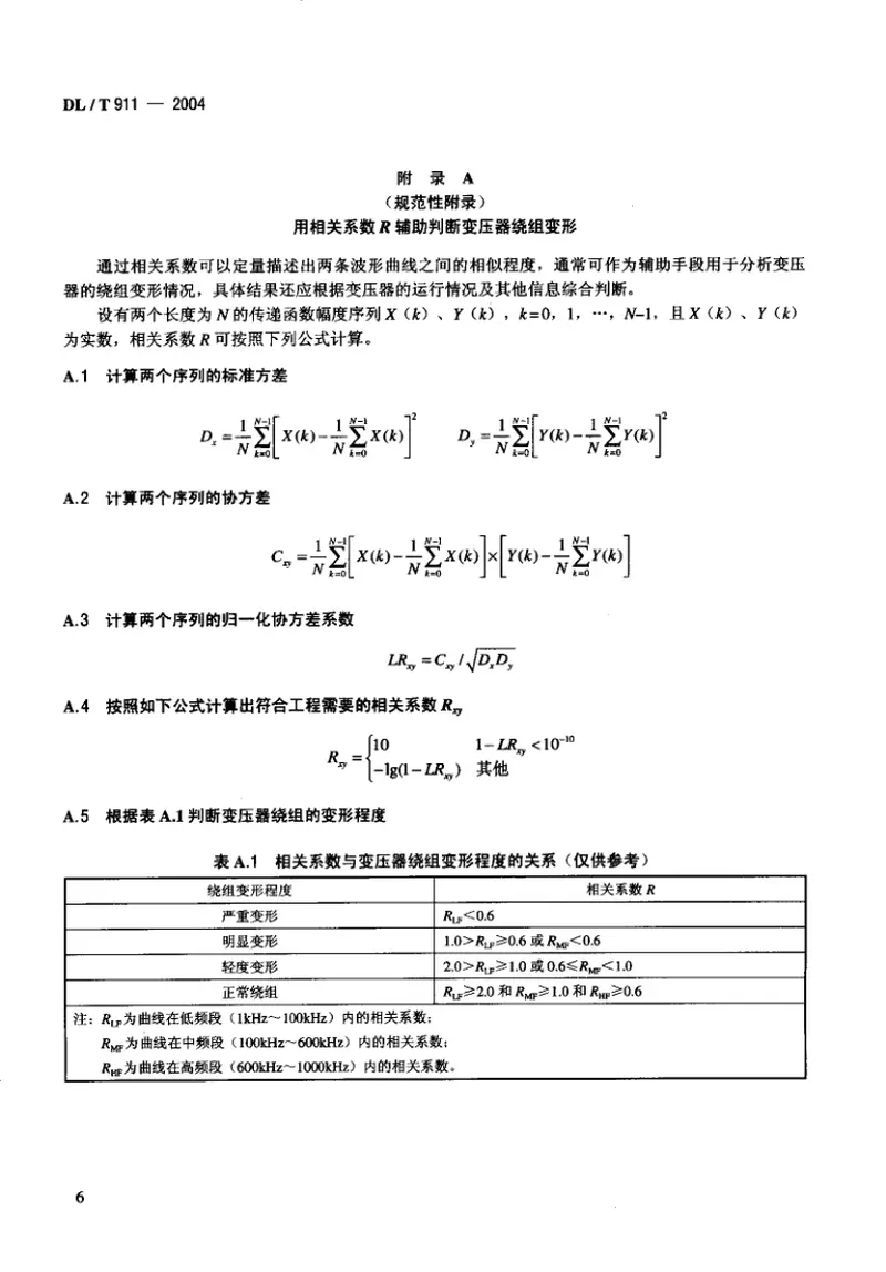 DLT911-2004电力变压器绕组变形的频率响应分析法 预览图