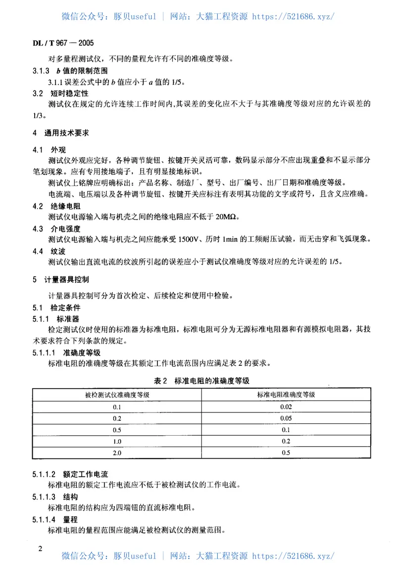 DLT967-2005回路电阻测试仪直流电阻快速测试仪检定规程 预览图