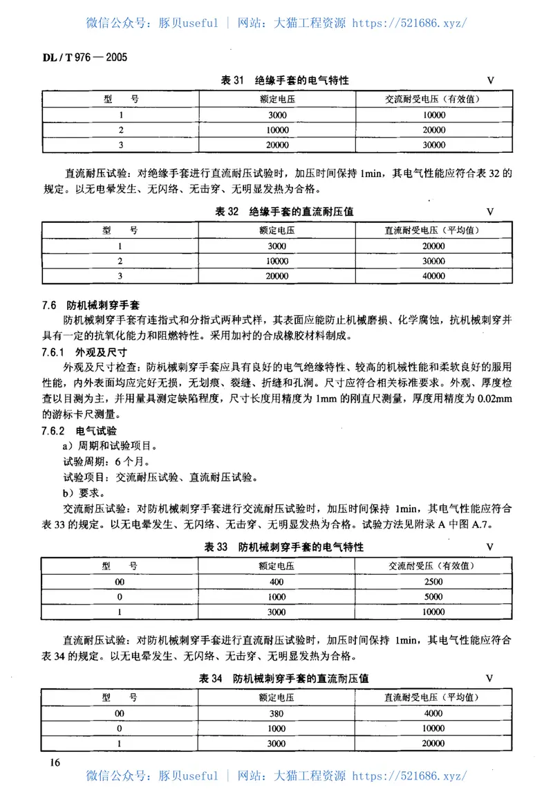 DLT976-2005带电作业工具、装置和设备预防性试验规程 预览图