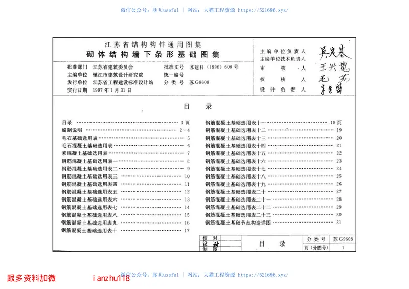 苏G9608砌体结构墙下条形基础图集 预览图