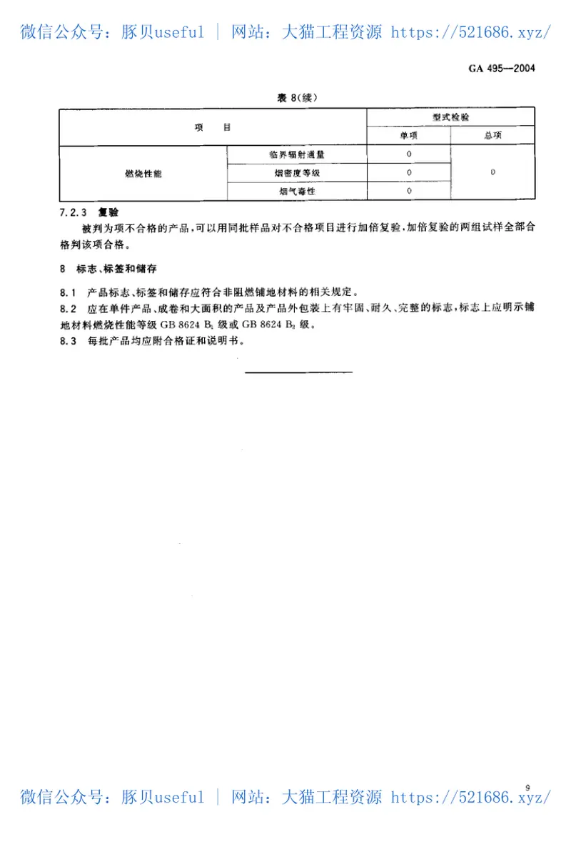 GA495-2004阻燃铺地材料性能要求和试验方法 预览图