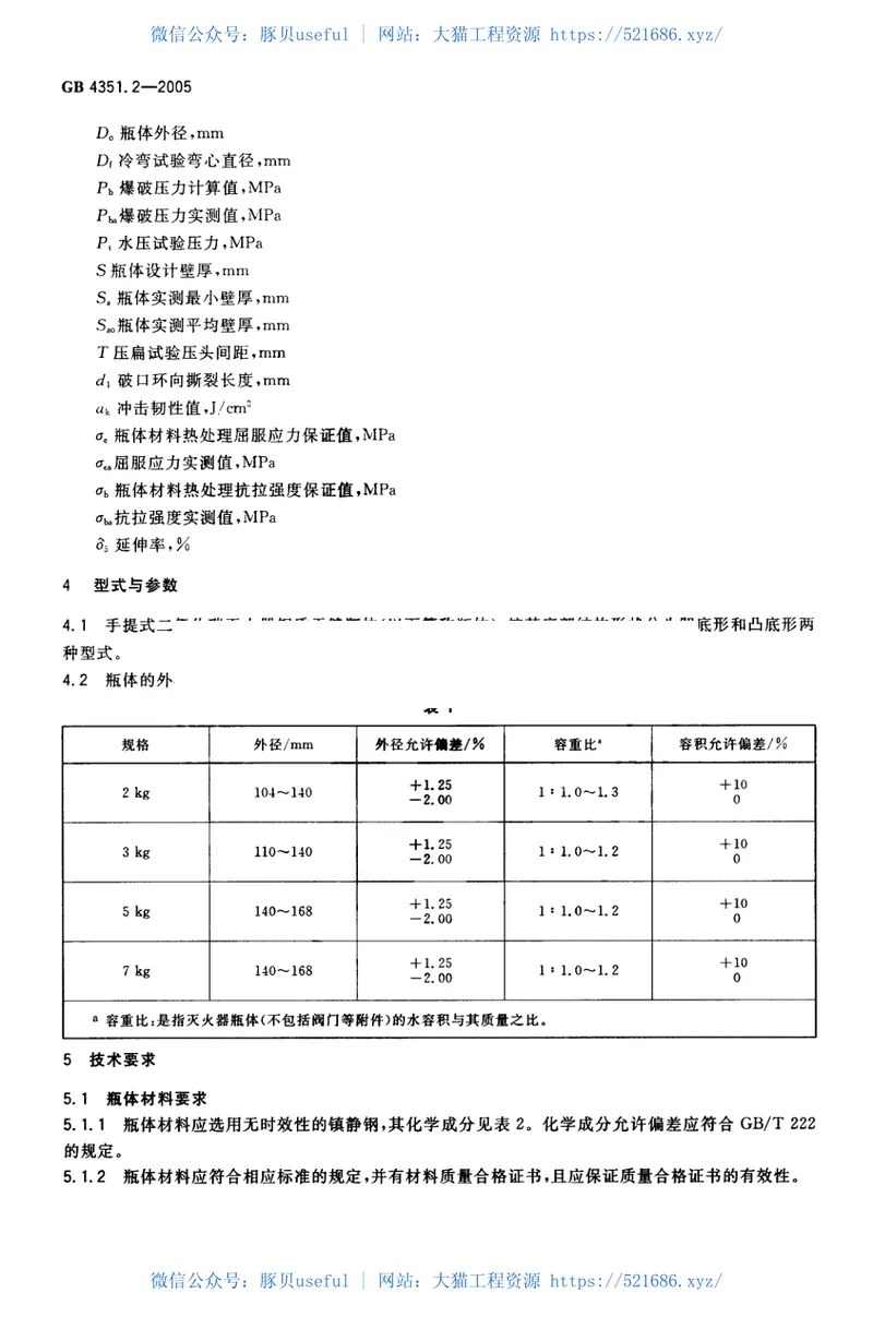 GB4351.2-2005手提式灭火器第2部分手提式二氧化碳灭火器钢质无缝瓶体的要求 预览图