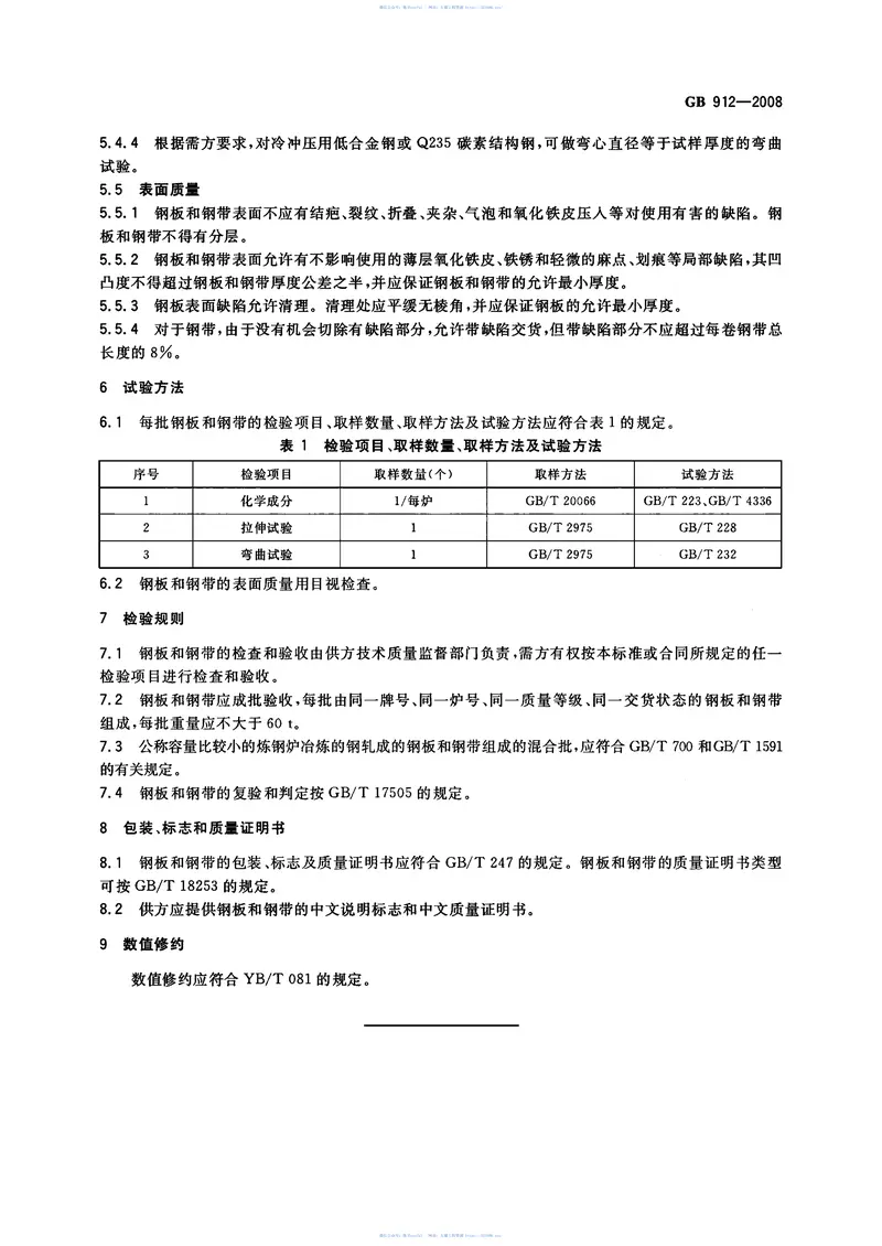 GB912-2008碳素结构钢和低合金结构钢热轧薄钢板和钢带 预览图