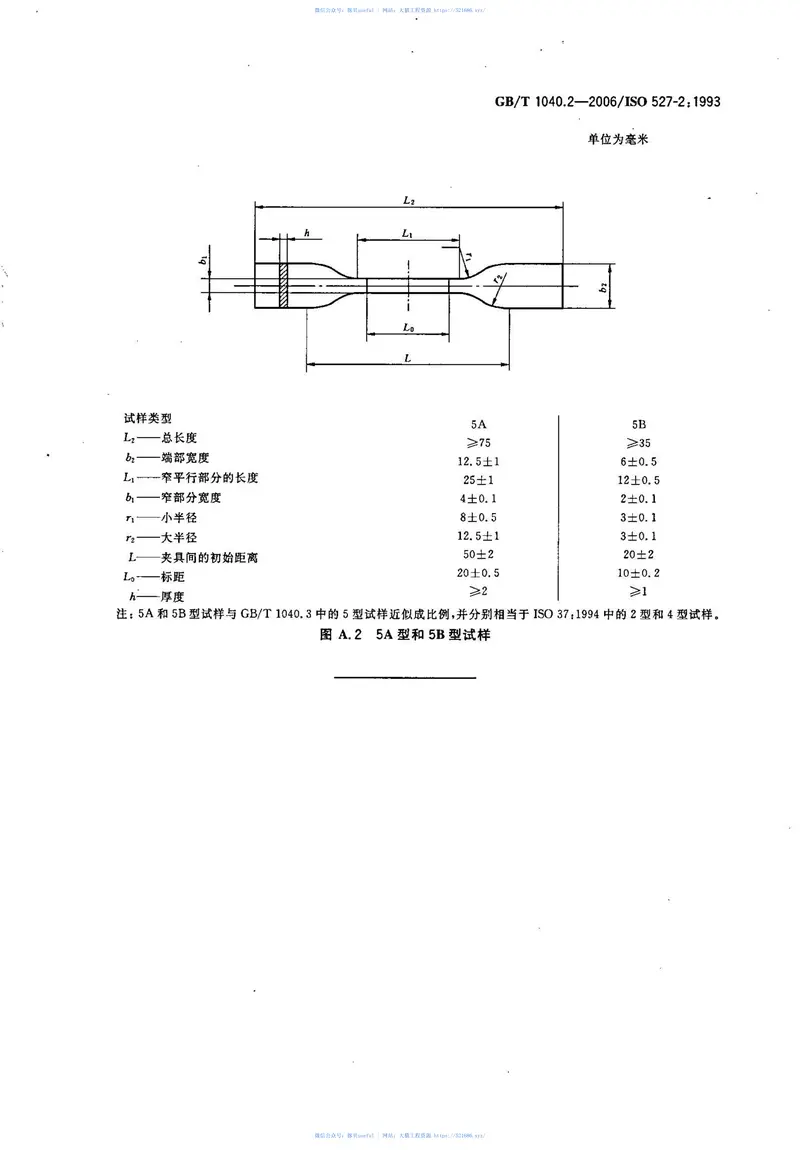 GBT1040.2-2006塑料拉伸性能的测定第2部分：模塑和挤塑塑料的试验条件 预览图