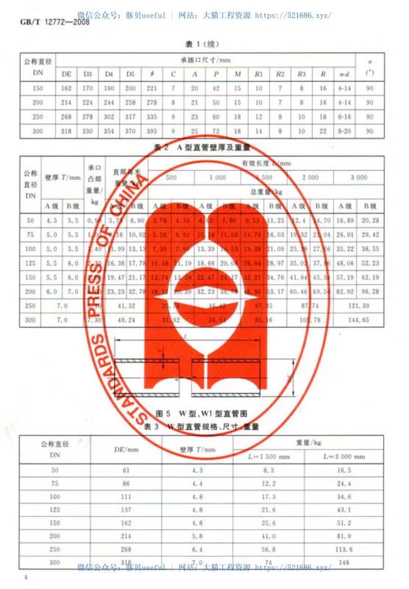 GBT12772-2008排水用柔性接口铸铁管、管件及附件 预览图