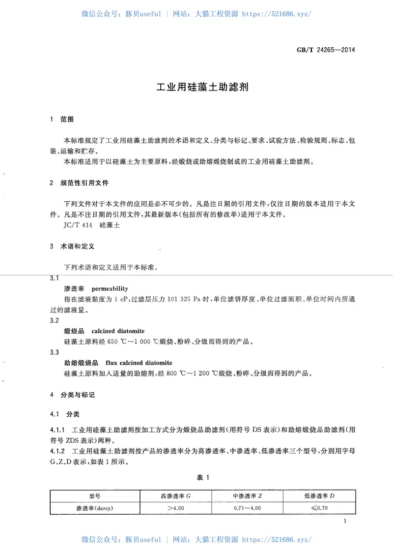 GBT24265-2014工业用硅藻土助滤剂 预览图