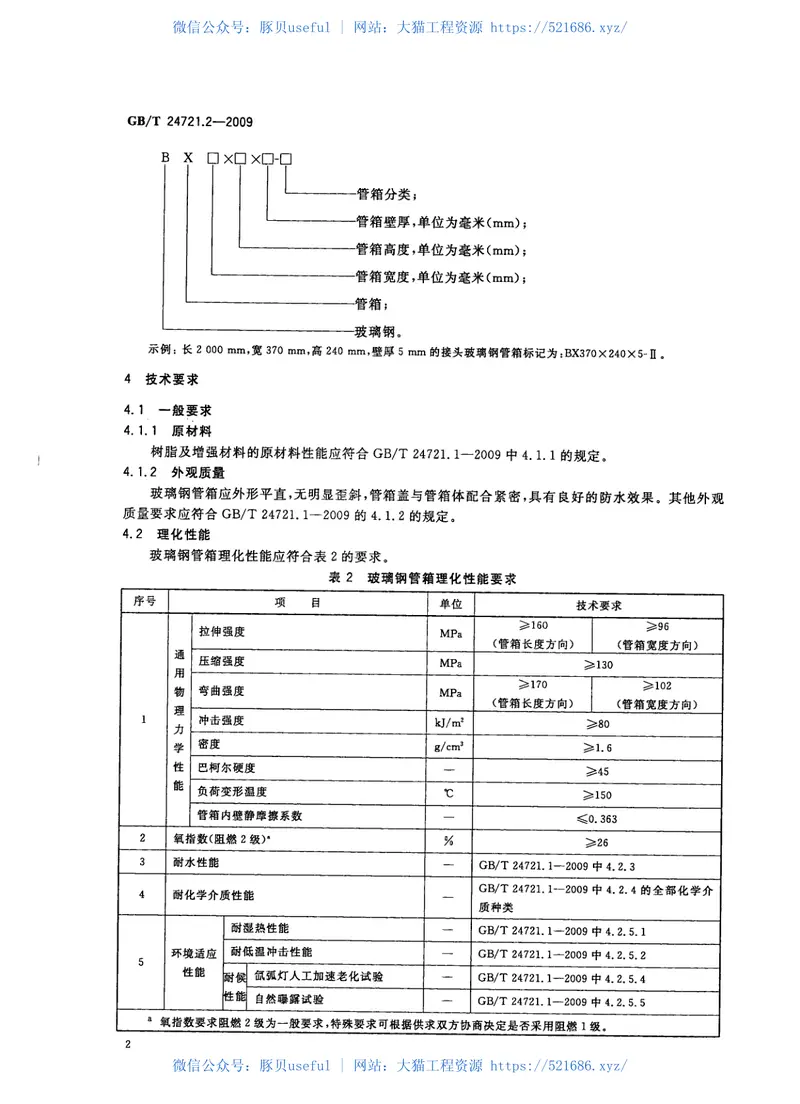 GBT24721.2-2009公路用玻璃纤维增强塑料产品第2部分：管箱 预览图