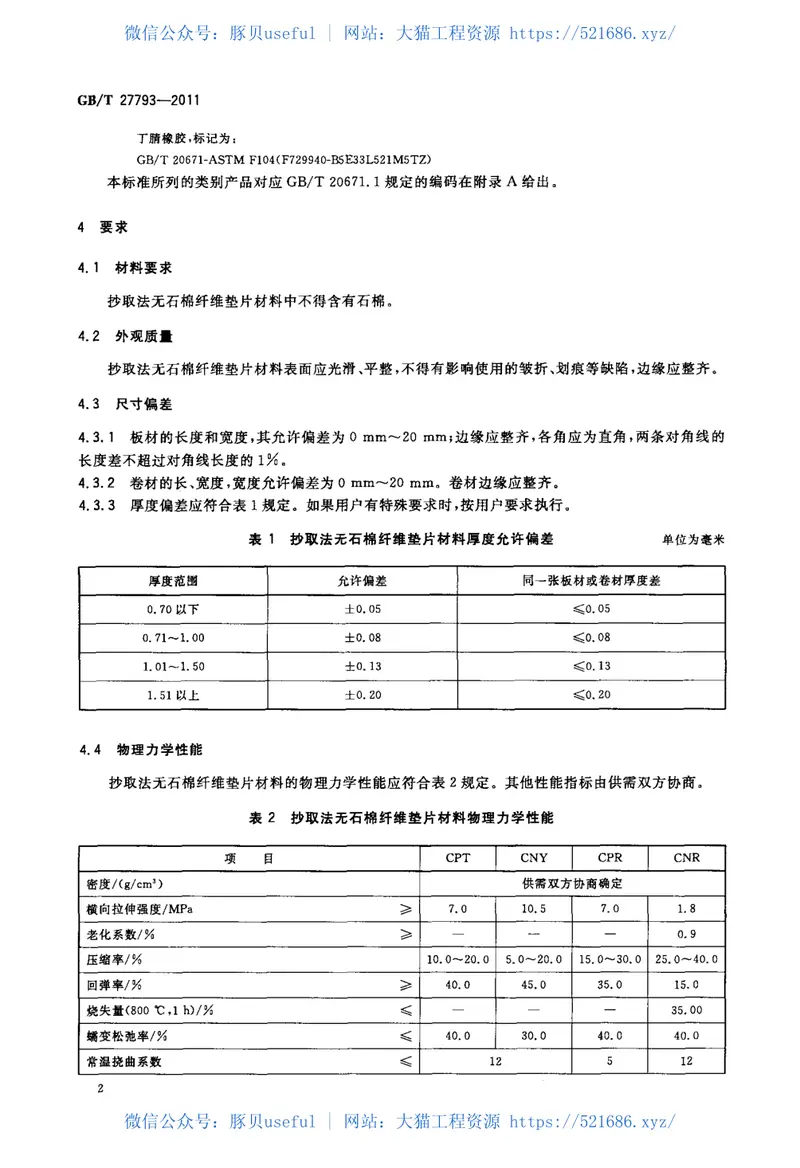GBT27793-2011抄取法无石棉纤维垫片材料 预览图