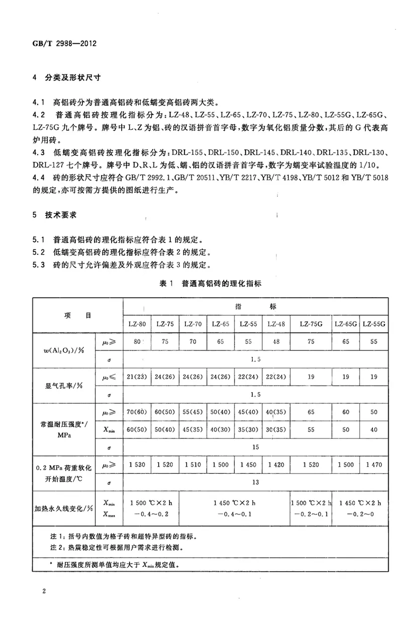 GBT2988-2012高铝砖 预览图