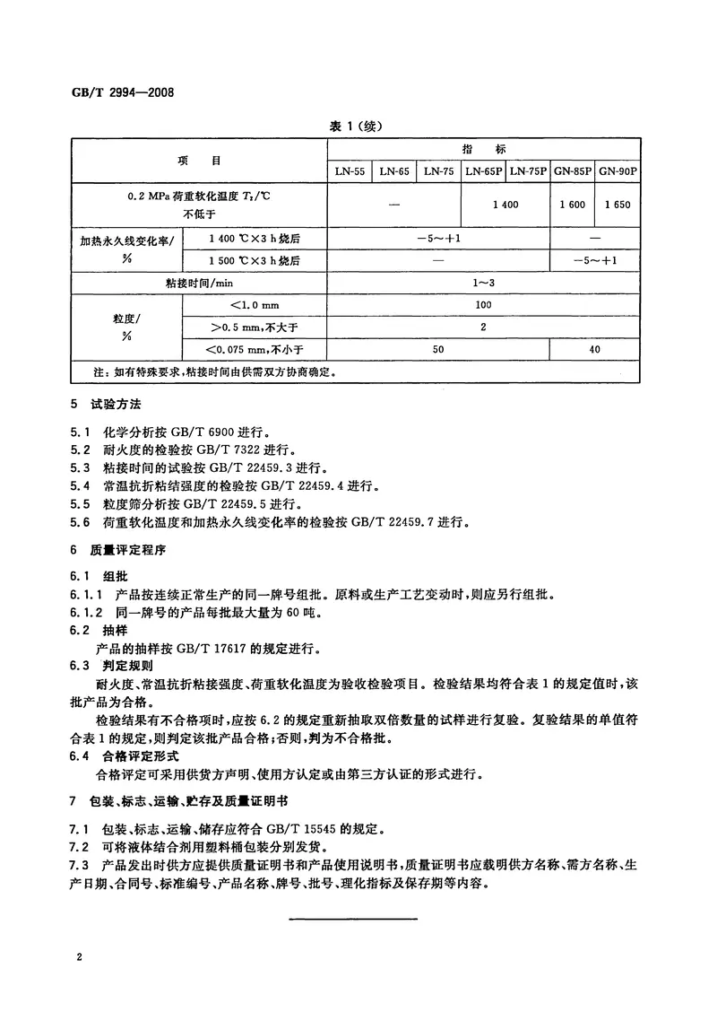 GBT2994-2008高铝质耐火泥浆 预览图