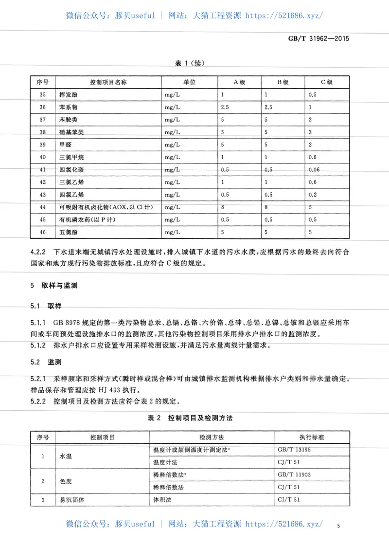 GBT31962-2015污水排入城镇下水道水质标准 预览图