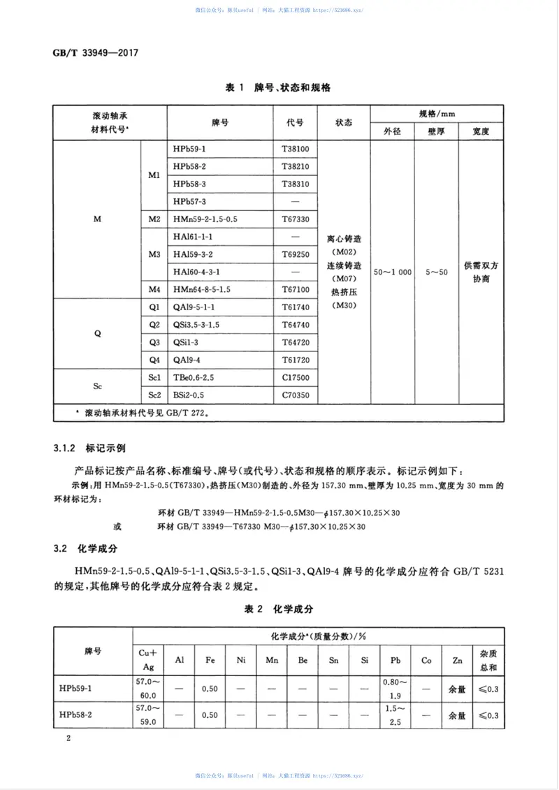 GBT33949-2017轴承保持架用铜合金环材 预览图