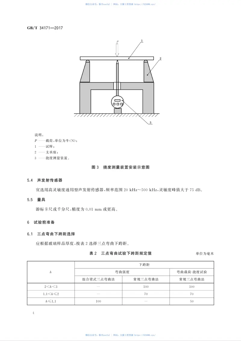 GBT34171-2017薄与超薄玻璃弯曲性能试验方法三点弯曲法 预览图
