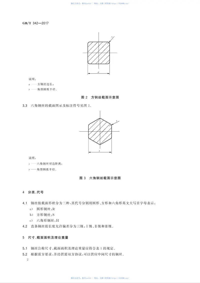 GBT342-2017冷拉圆钢丝、方钢丝、六角钢丝尺寸、外形、重量及允许偏差 预览图