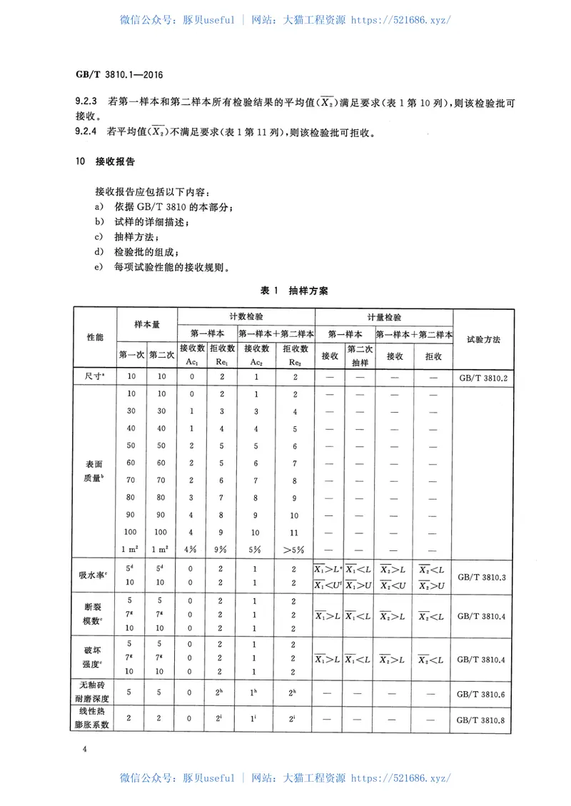 GBT3810.1-2016陶瓷砖试验方法第1部分：抽样和接收条件 预览图