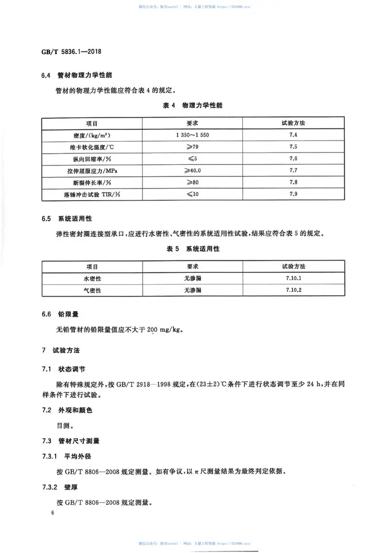 GBT5836.1-2018建筑排水用硬聚氯乙烯(PVC-U)管材 预览图