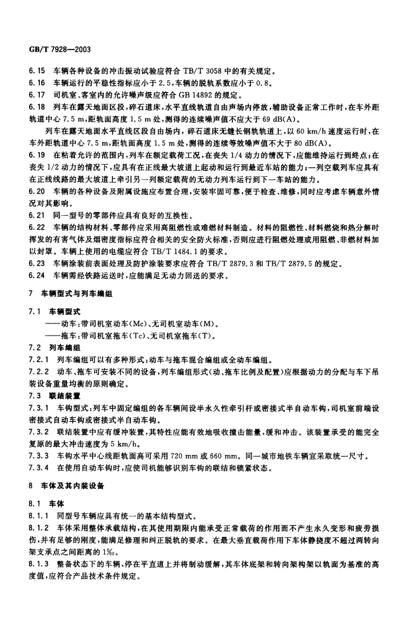 GBT7928-2003地铁车辆通用技术条件 预览图