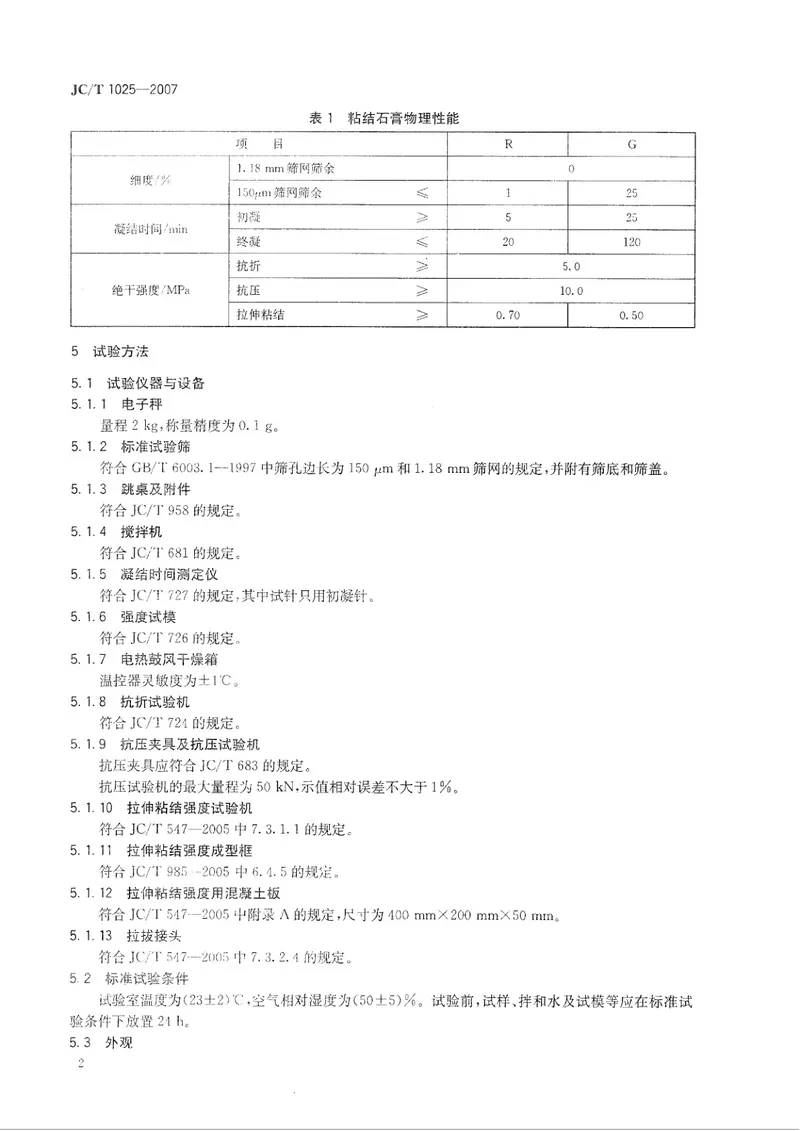 JCT1025-2007粘结石膏 预览图