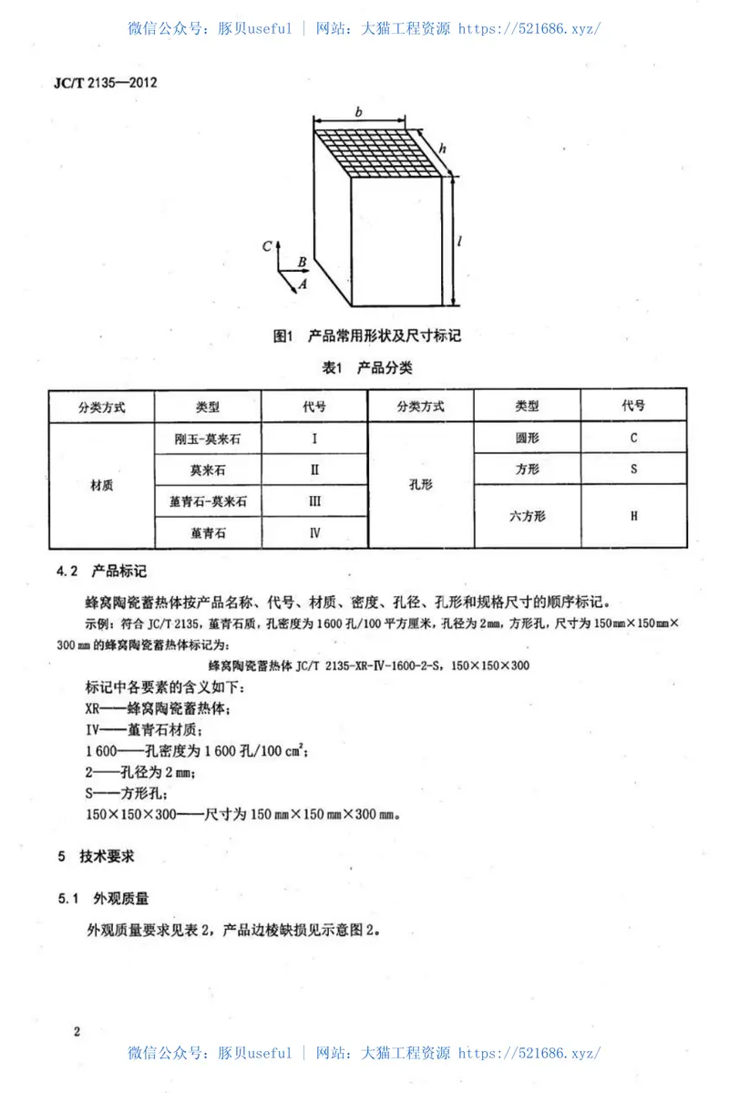 JCT2135-2012蜂窝陶瓷蓄热体 预览图