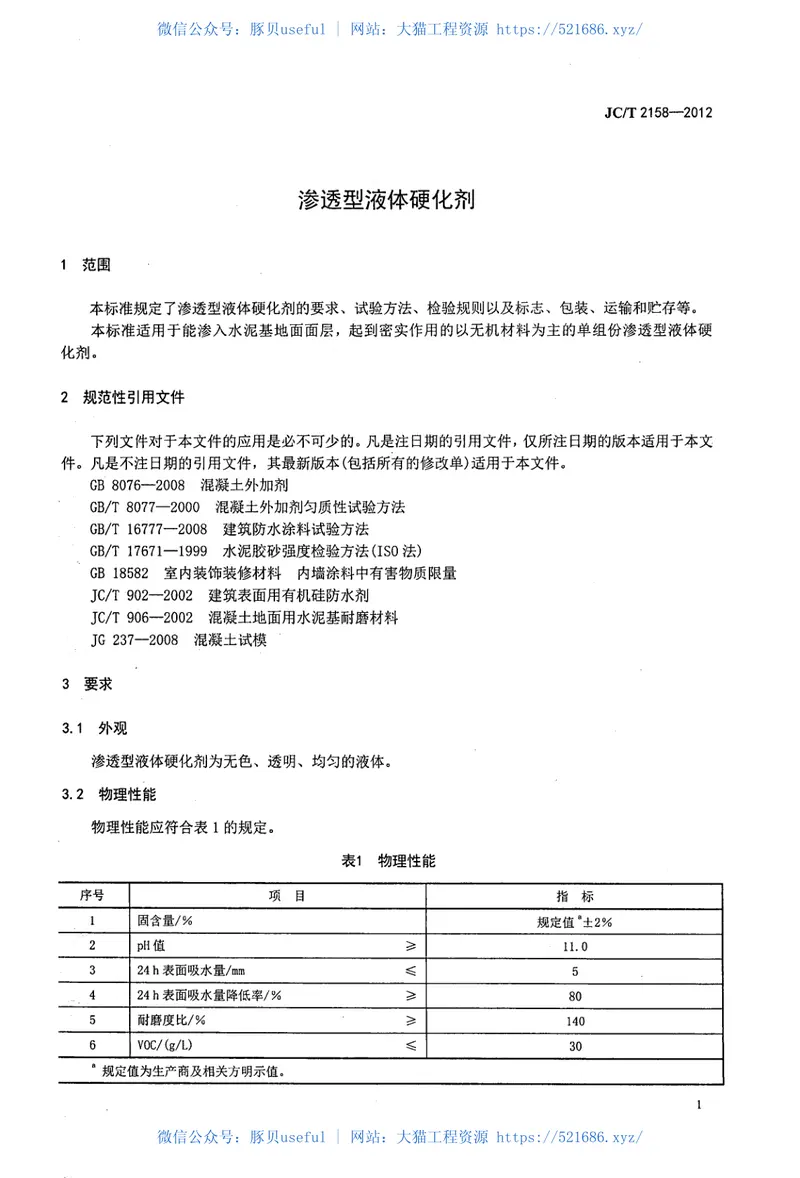 JCT2158-2012渗透型液体硬化剂 预览图