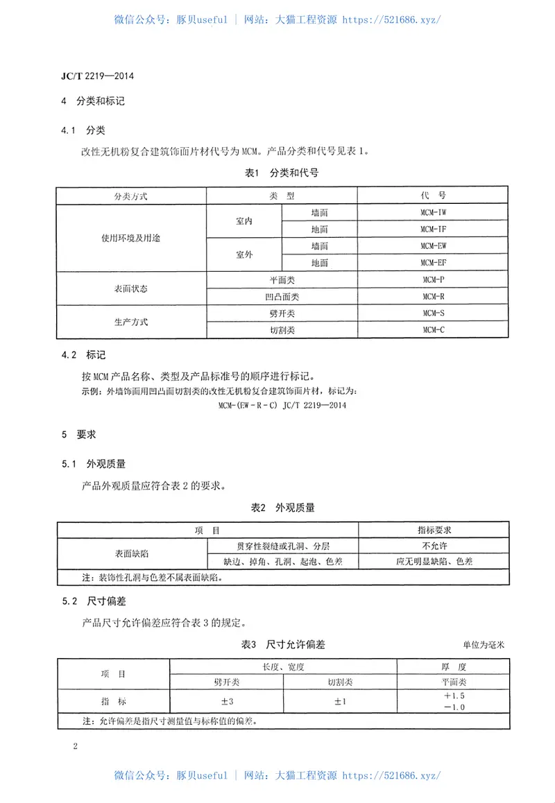 JCT2219-2014改性无机粉复合建筑饰面片材 预览图