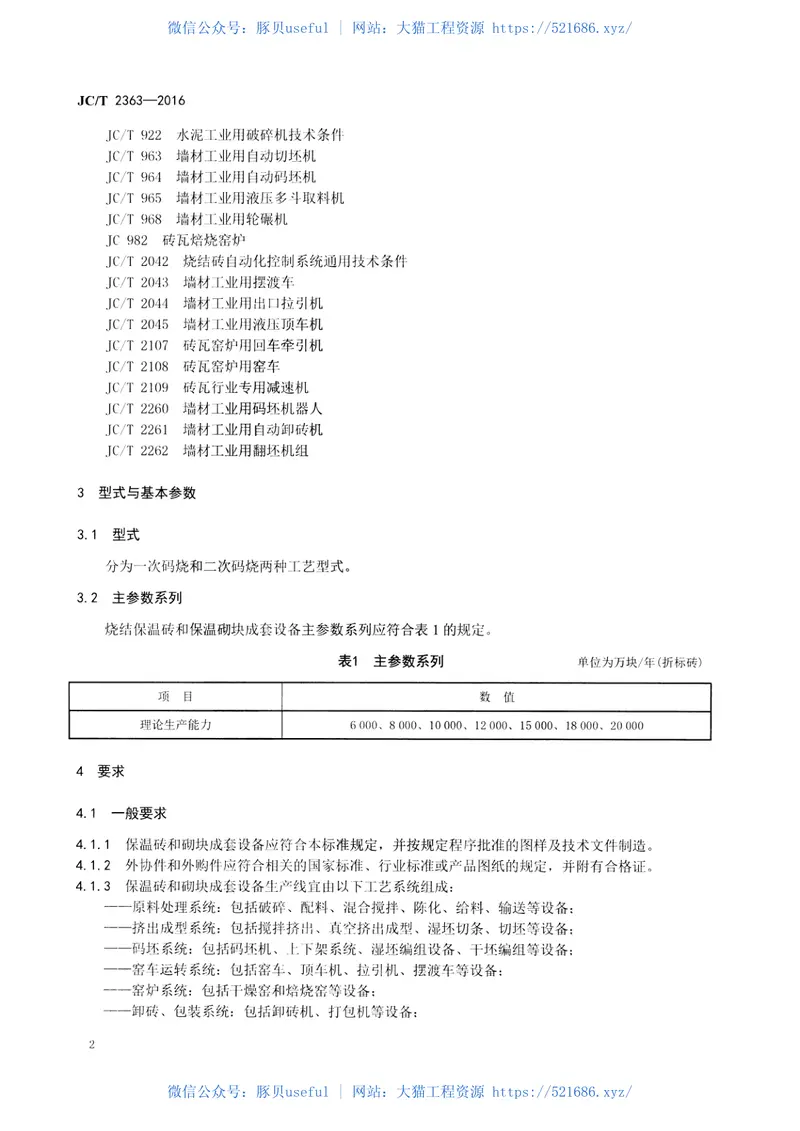 JCT2363-2016烧结保温砖和保温砌块成套生产设备通用技术条件 预览图