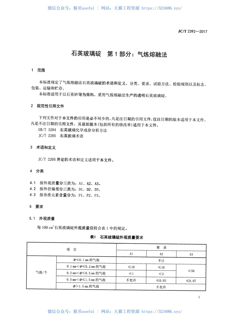 JCT2392-2017石英玻璃碇第1部分：气炼熔融法 预览图