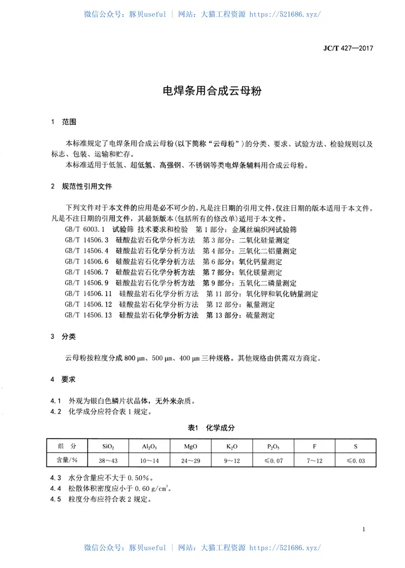JCT427-2017电焊条用合成云母粉 预览图